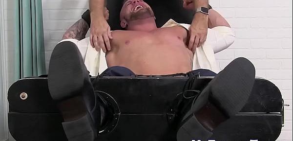  Bound muscular dude tickled and tormented by deviant master